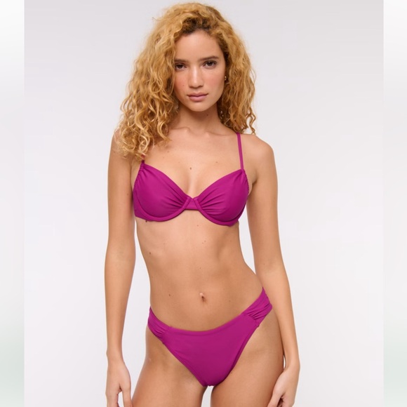Ruched Underwire Bikini Top and Ruched-Side Mid Rise Moderate Bottom - Picture 1 of 8